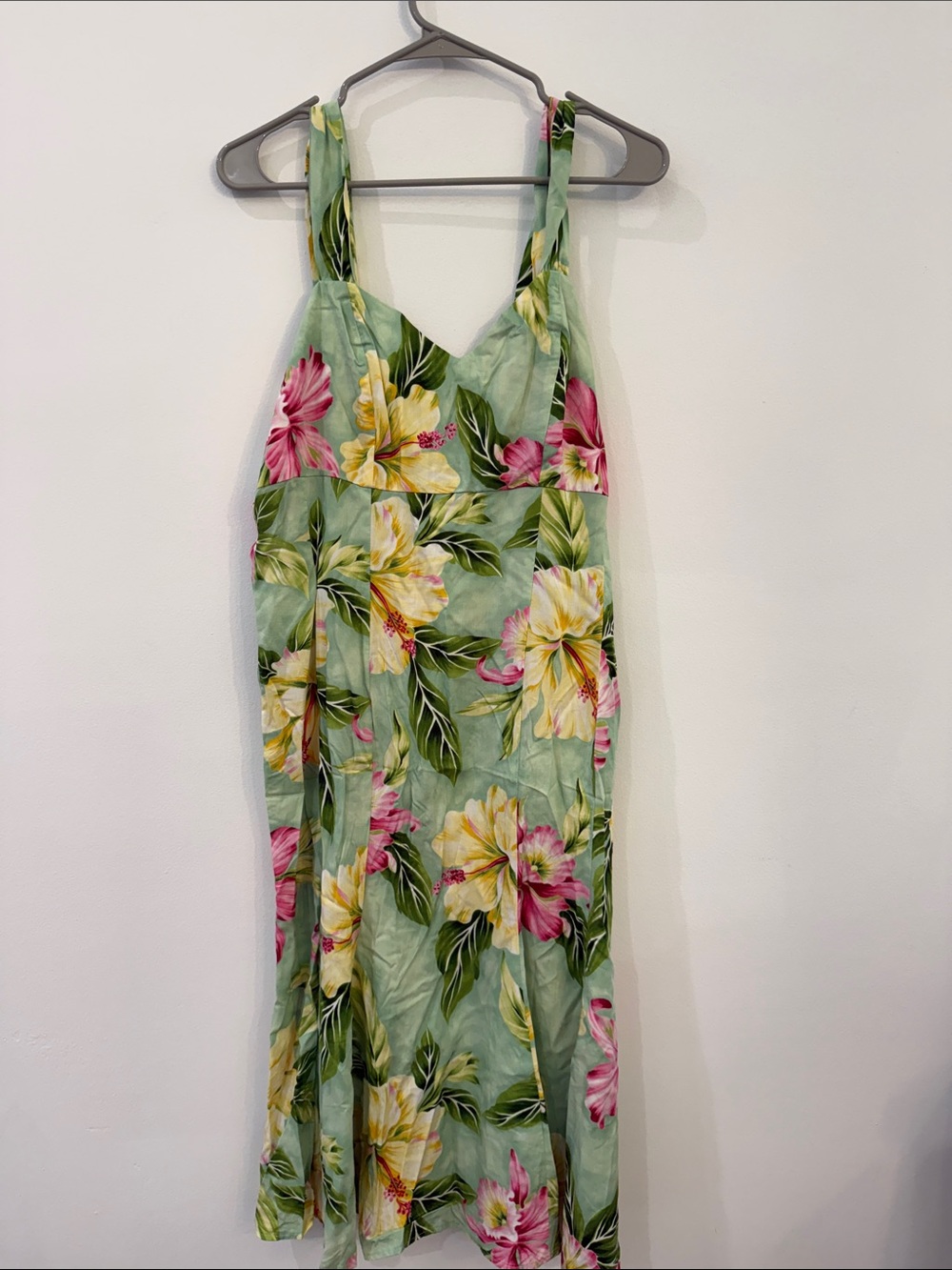 Green Floral Midi Sundress with Pink & Yellow Blooms